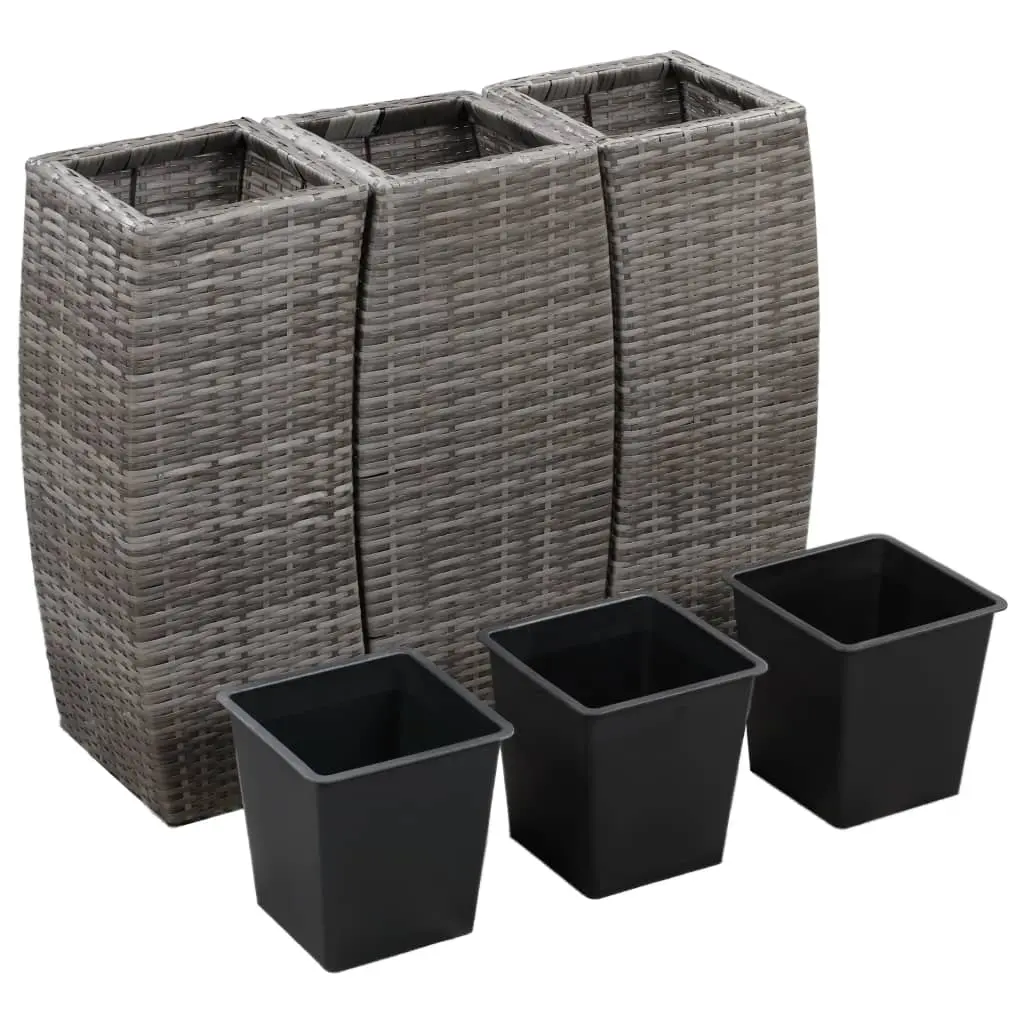 vidaXL Garden Raised Beds 3 pcs Poly Rattan Grey