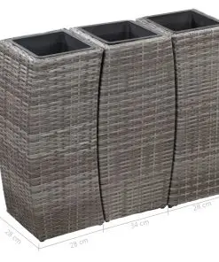vidaXL Garden Raised Beds 3 pcs Poly Rattan Grey