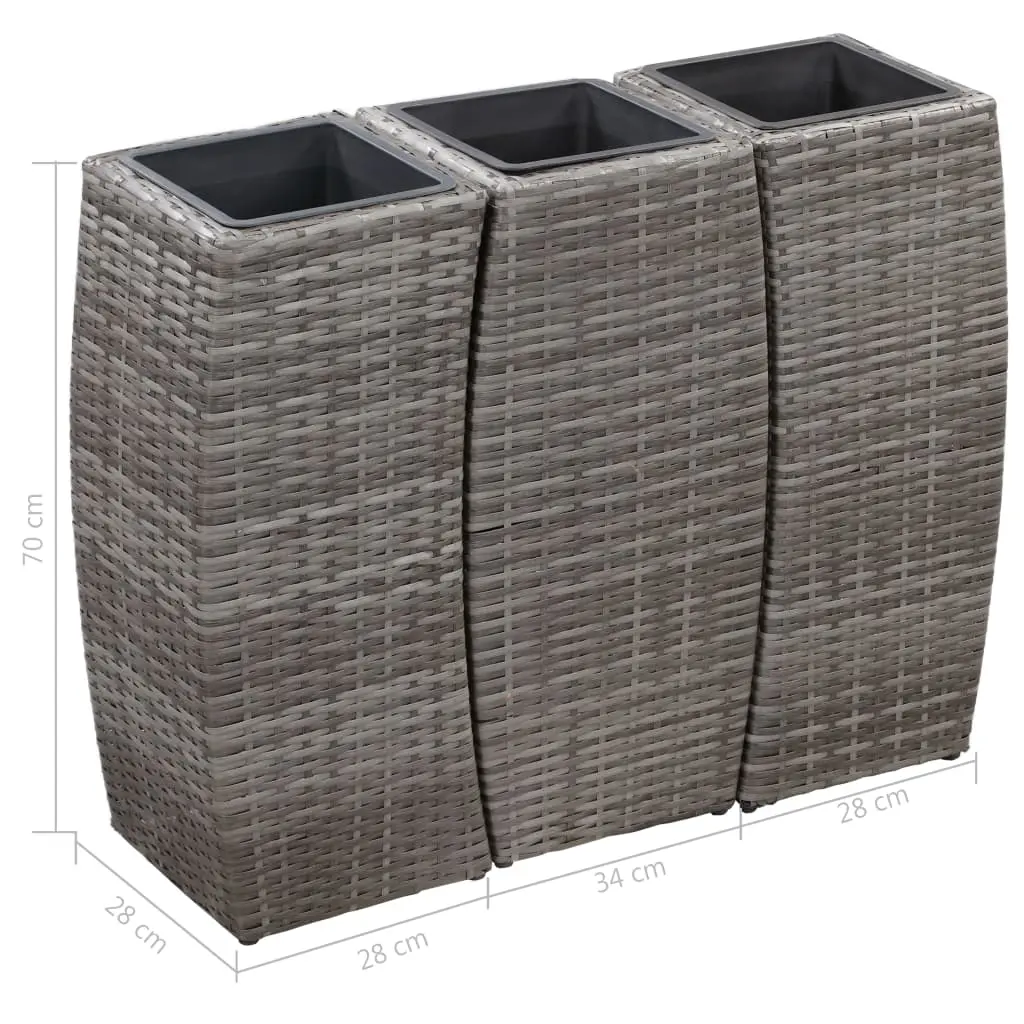vidaXL Garden Raised Beds 3 pcs Poly Rattan Grey