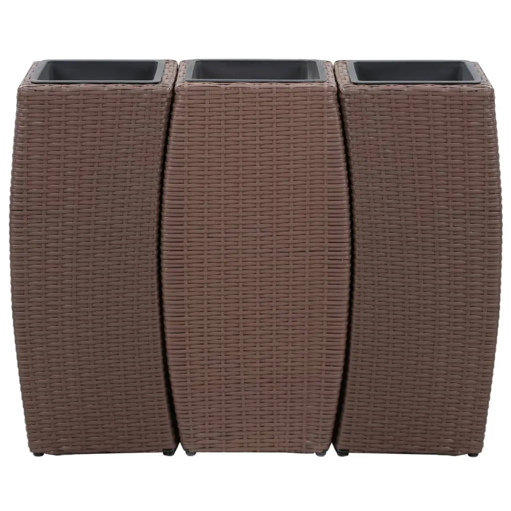 vidaXL Garden Raised Beds 3 pcs Poly Rattan Brown