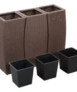 vidaXL Garden Raised Beds 3 pcs Poly Rattan Brown