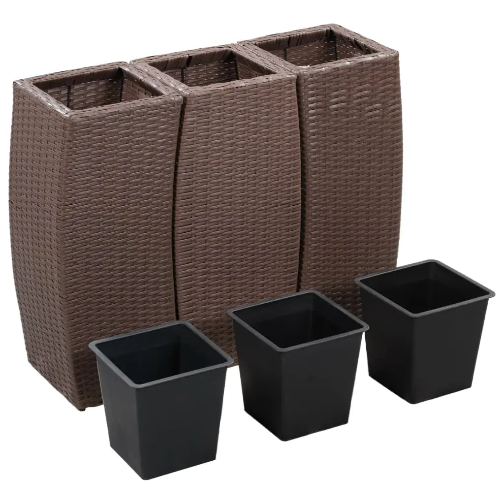 vidaXL Garden Raised Beds 3 pcs Poly Rattan Brown