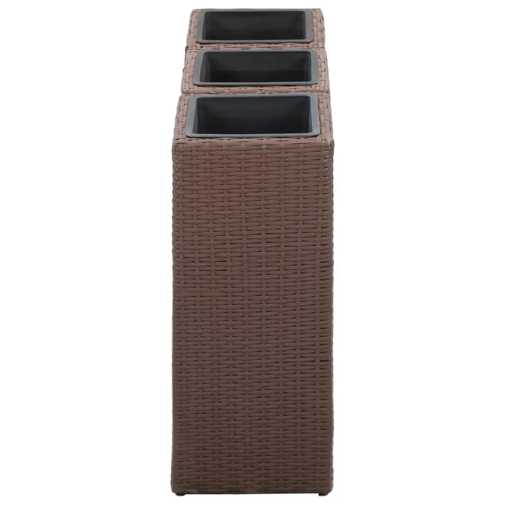 vidaXL Garden Raised Beds 3 pcs Poly Rattan Brown