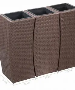 vidaXL Garden Raised Beds 3 pcs Poly Rattan Brown