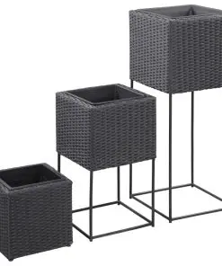 vidaXL Garden Raised Beds 3 pcs Poly Rattan Black