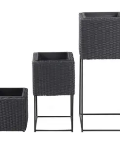 vidaXL Garden Raised Beds 3 pcs Poly Rattan Black