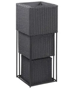 vidaXL Garden Raised Beds 3 pcs Poly Rattan Black