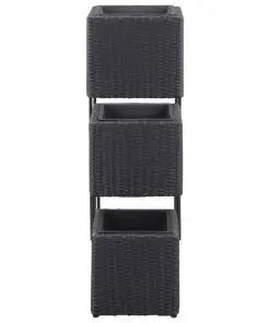 vidaXL Garden Raised Beds 3 pcs Poly Rattan Black