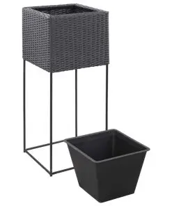 vidaXL Garden Raised Beds 3 pcs Poly Rattan Black