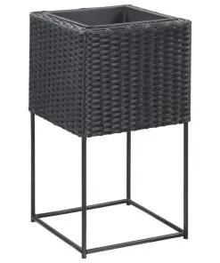 vidaXL Garden Raised Beds 3 pcs Poly Rattan Black