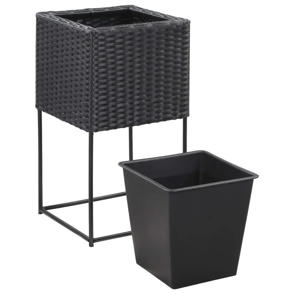 vidaXL Garden Raised Beds 3 pcs Poly Rattan Black