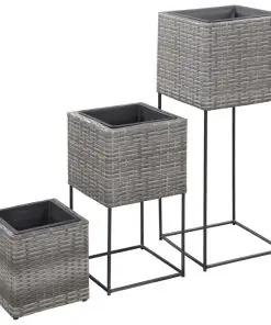 vidaXL Garden Raised Beds 3 pcs Poly Rattan Grey