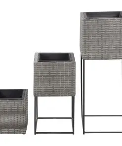 vidaXL Garden Raised Beds 3 pcs Poly Rattan Grey