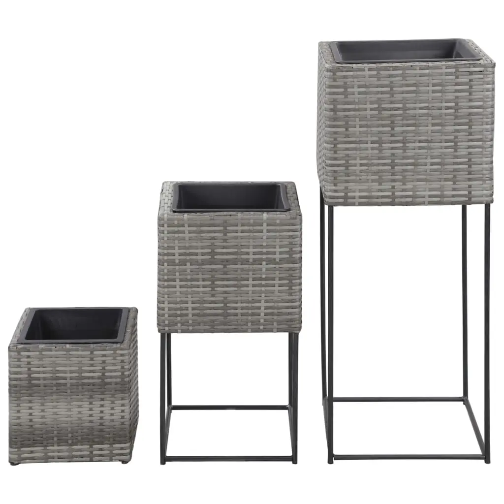 vidaXL Garden Raised Beds 3 pcs Poly Rattan Grey