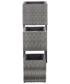 vidaXL Garden Raised Beds 3 pcs Poly Rattan Grey