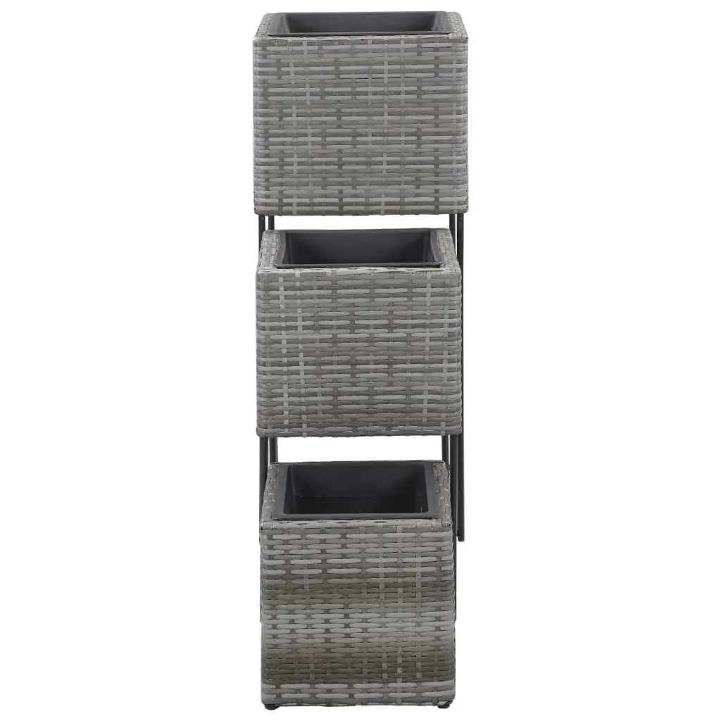 vidaXL Garden Raised Beds 3 pcs Poly Rattan Grey