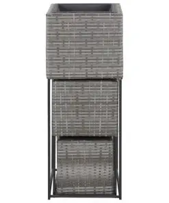 vidaXL Garden Raised Beds 3 pcs Poly Rattan Grey