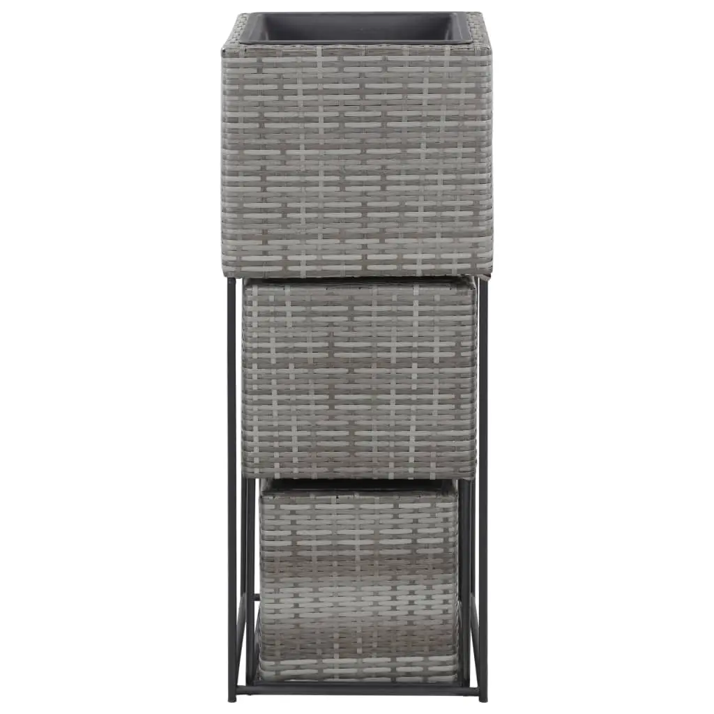 vidaXL Garden Raised Beds 3 pcs Poly Rattan Grey