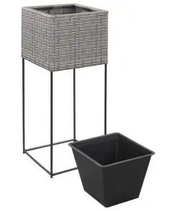 vidaXL Garden Raised Beds 3 pcs Poly Rattan Grey