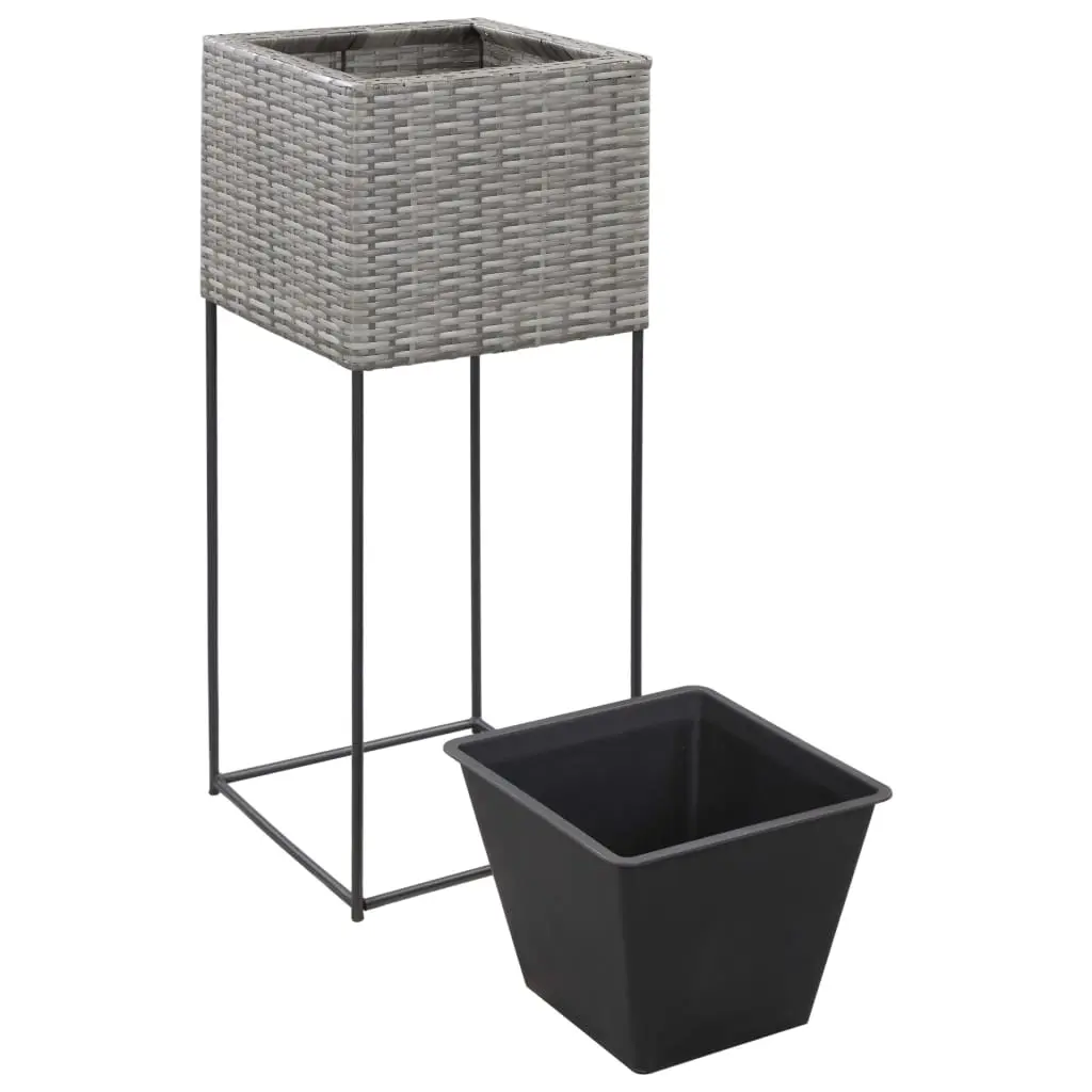 vidaXL Garden Raised Beds 3 pcs Poly Rattan Grey