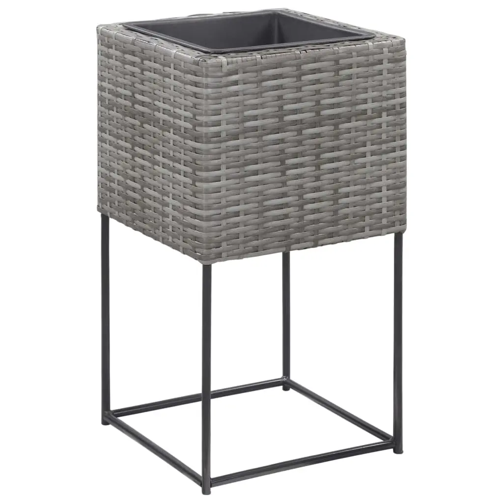 vidaXL Garden Raised Beds 3 pcs Poly Rattan Grey