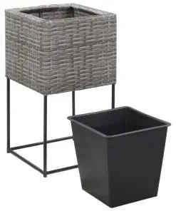 vidaXL Garden Raised Beds 3 pcs Poly Rattan Grey