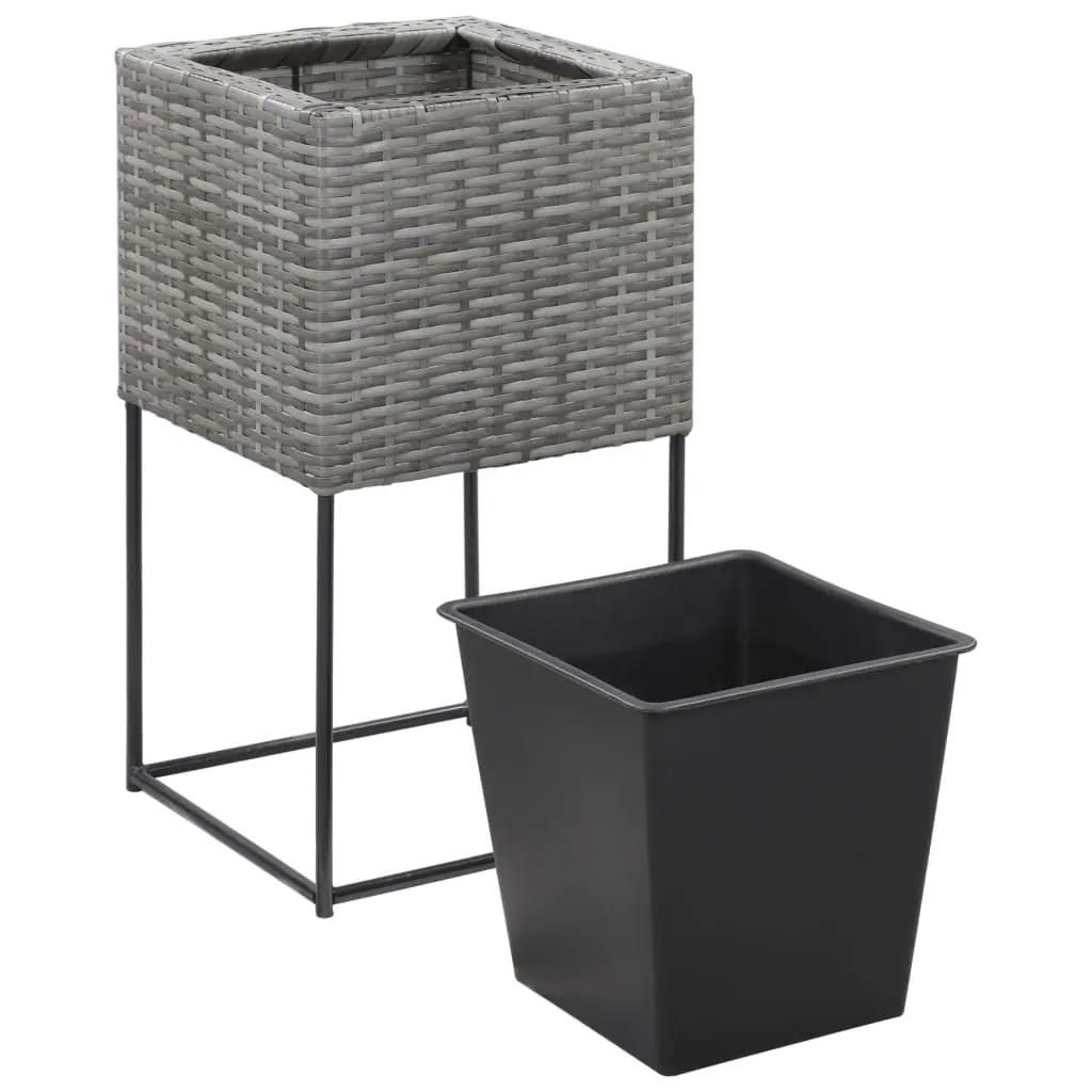 vidaXL Garden Raised Beds 3 pcs Poly Rattan Grey