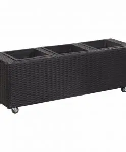 vidaXL Garden Raised Bed with 3 Pots 100x30x36 cm Poly Rattan Black