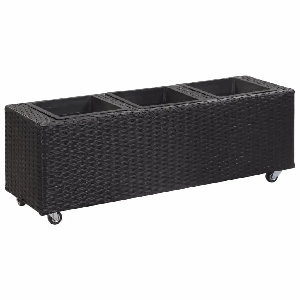 vidaXL Garden Raised Bed with 3 Pots 100x30x36 cm Poly Rattan Black