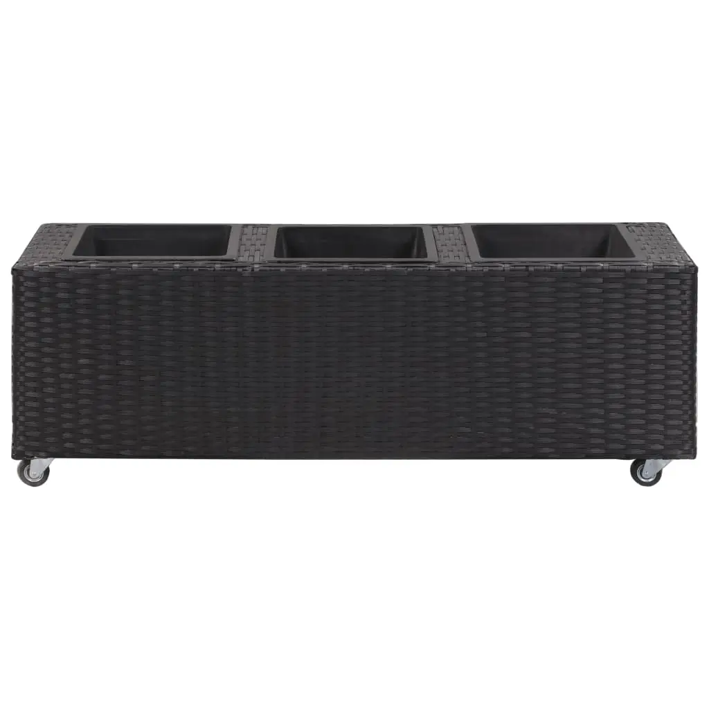 vidaXL Garden Raised Bed with 3 Pots 100x30x36 cm Poly Rattan Black