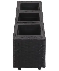 vidaXL Garden Raised Bed with 3 Pots 100x30x36 cm Poly Rattan Black