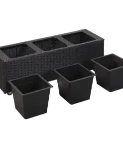 vidaXL Garden Raised Bed with 3 Pots 100x30x36 cm Poly Rattan Black