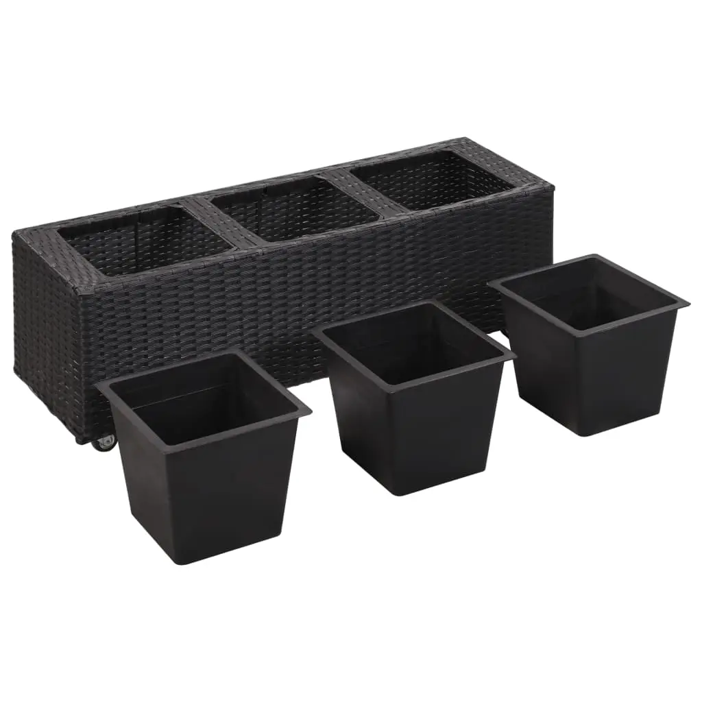 vidaXL Garden Raised Bed with 3 Pots 100x30x36 cm Poly Rattan Black