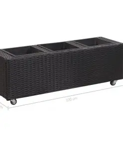 vidaXL Garden Raised Bed with 3 Pots 100x30x36 cm Poly Rattan Black