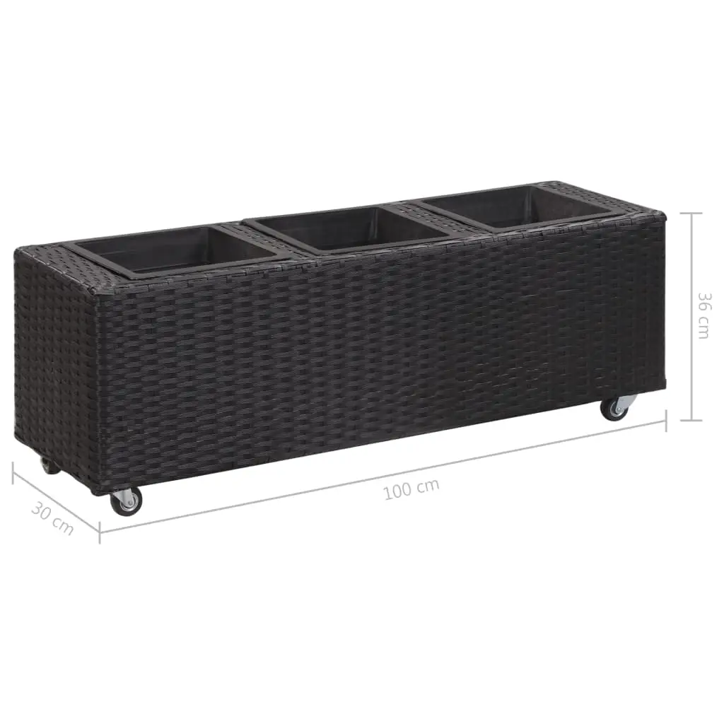 vidaXL Garden Raised Bed with 3 Pots 100x30x36 cm Poly Rattan Black