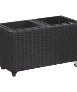 vidaXL Garden Raised Bed with 2 Pots 60x30x36 cm Poly Rattan Black
