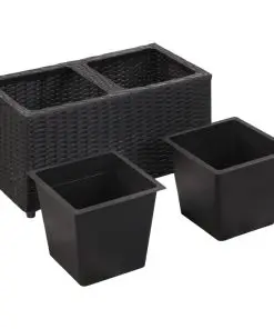 vidaXL Garden Raised Bed with 2 Pots 60x30x36 cm Poly Rattan Black