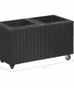 vidaXL Garden Raised Bed with 2 Pots 60x30x36 cm Poly Rattan Black