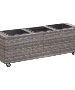 vidaXL Garden Raised Bed with 3 Pots 100x30x36 cm Poly Rattan Grey