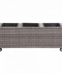 vidaXL Garden Raised Bed with 3 Pots 100x30x36 cm Poly Rattan Grey
