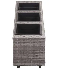 vidaXL Garden Raised Bed with 3 Pots 100x30x36 cm Poly Rattan Grey