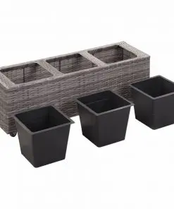 vidaXL Garden Raised Bed with 3 Pots 100x30x36 cm Poly Rattan Grey