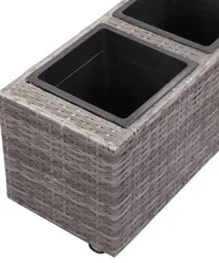 vidaXL Garden Raised Bed with 3 Pots 100x30x36 cm Poly Rattan Grey