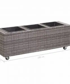 vidaXL Garden Raised Bed with 3 Pots 100x30x36 cm Poly Rattan Grey