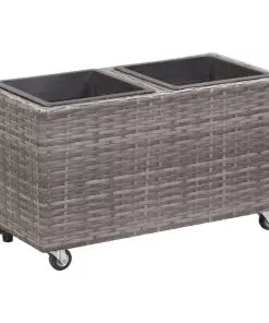 vidaXL Garden Raised Bed with 2 Pots 60x30x36 cm Poly Rattan Grey