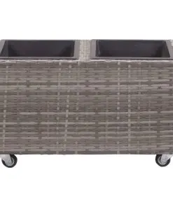 vidaXL Garden Raised Bed with 2 Pots 60x30x36 cm Poly Rattan Grey