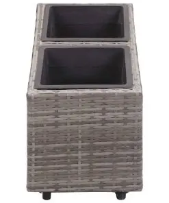 vidaXL Garden Raised Bed with 2 Pots 60x30x36 cm Poly Rattan Grey