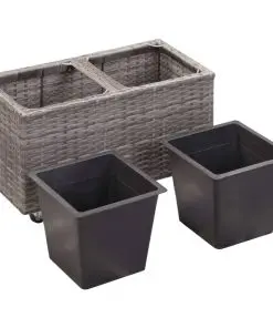 vidaXL Garden Raised Bed with 2 Pots 60x30x36 cm Poly Rattan Grey