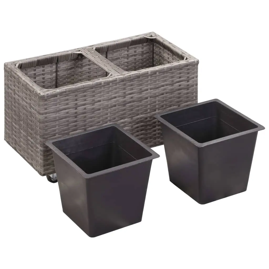 vidaXL Garden Raised Bed with 2 Pots 60x30x36 cm Poly Rattan Grey
