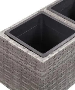vidaXL Garden Raised Bed with 2 Pots 60x30x36 cm Poly Rattan Grey